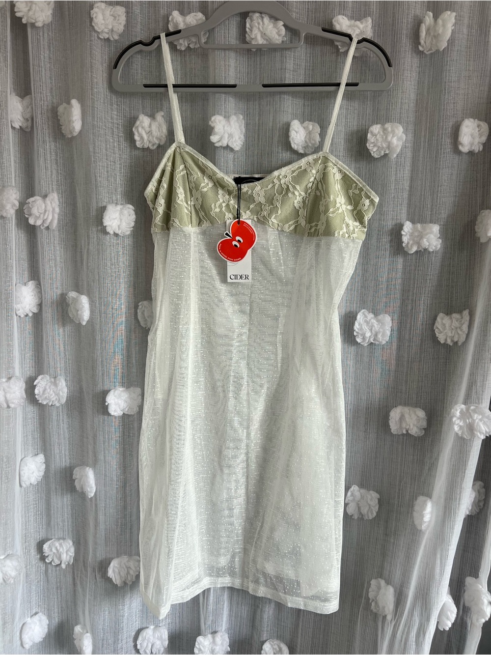 CIDER Lace Bust Sheer Slip Dress in Light Sage and  white